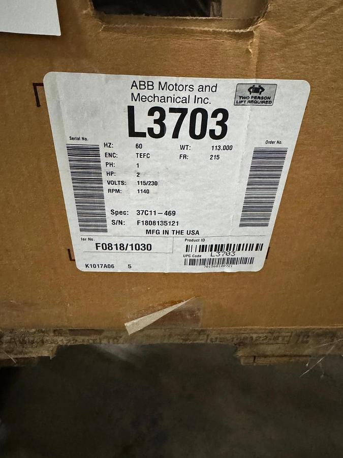 BALDOR INDUSTRIAL Motor 2 HP MODEL L3703 WA3C D 1140 RPM 115/230 V 8.5/4.2 AMP