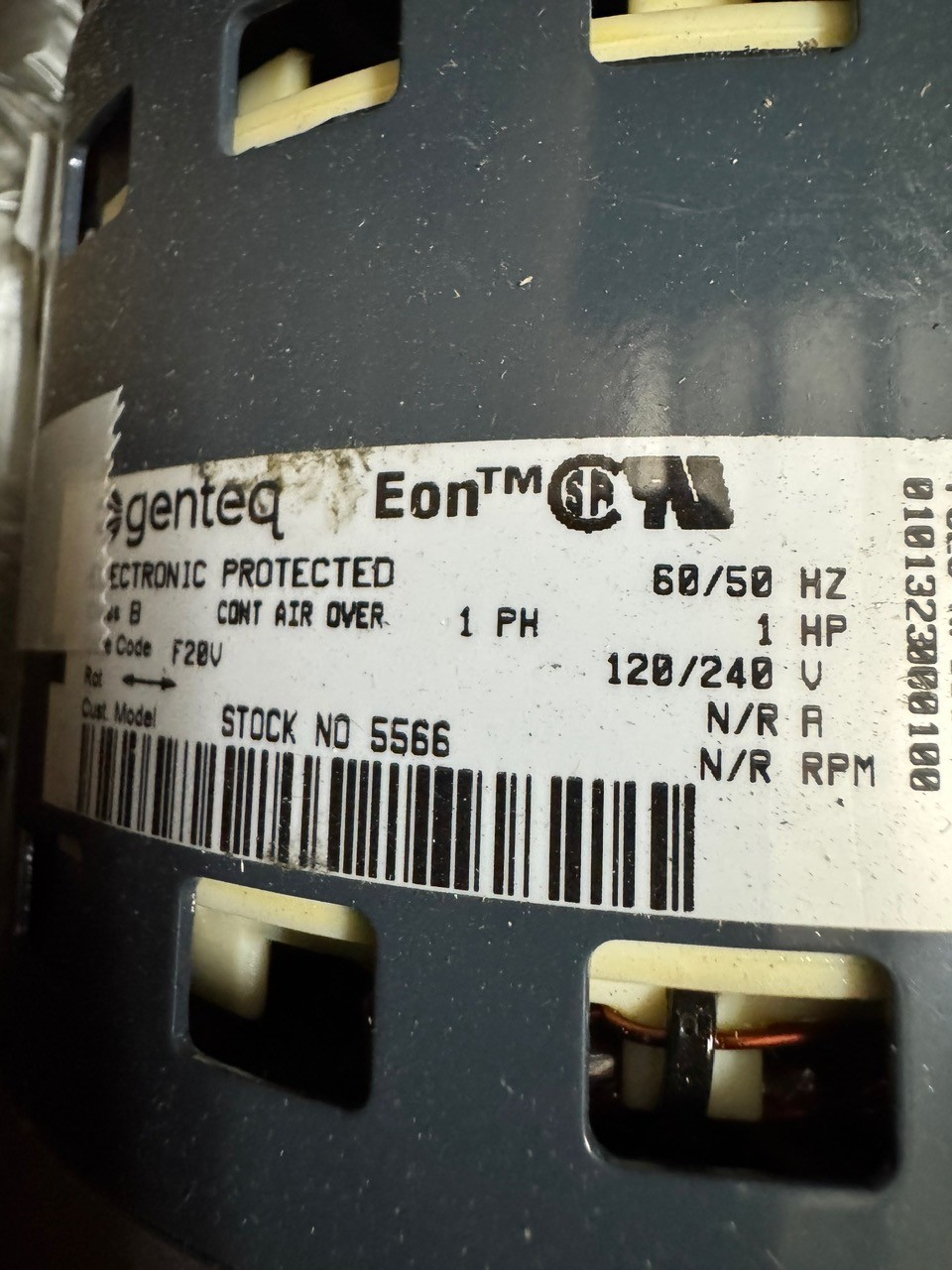 Carrier Genteq Motor 1 HP Model HD52AZ468 WA4B 120/240 V 1100/900 RPM