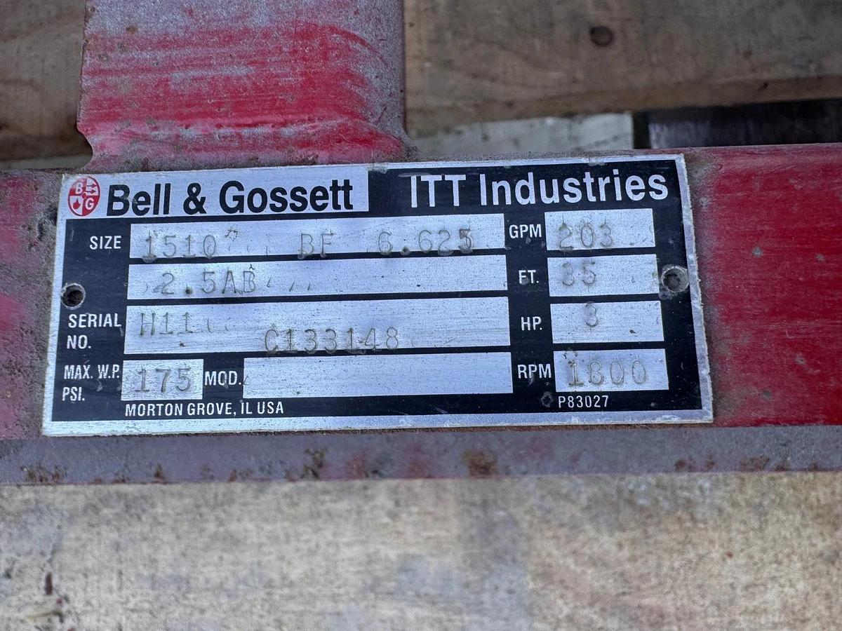 BELL & GOSSETT PUMP 21/2" X 3" X 6.625" IMPELLAR ZN6 8 1510 3 HP 203 GPM@85' 175
