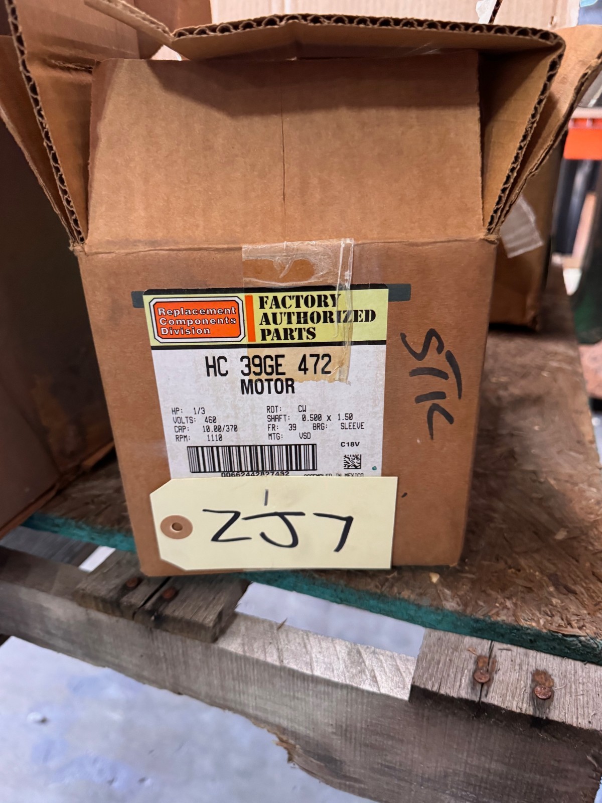 GENTEQ Motor 1/3 HP MODEL HC 39GE 472 V832BS ZJ7 1110 RPM 400/460 V 1 AMP 1 PH