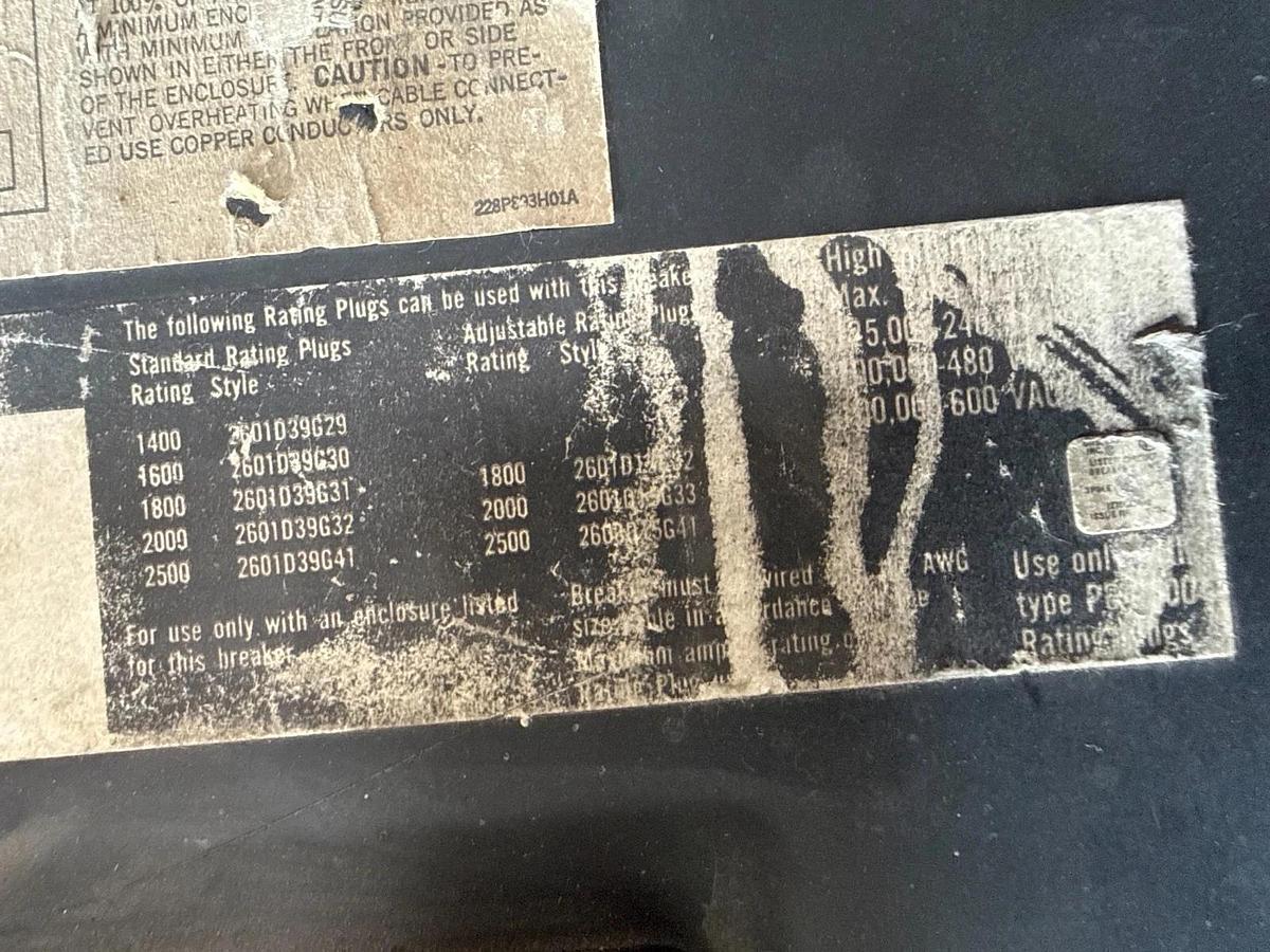 Refurbished Westinghouse 2500 AMP BREAKER PC32500F 2KA PC FRM 3P 600V 1600 A TRIP 2YW3 2YW4