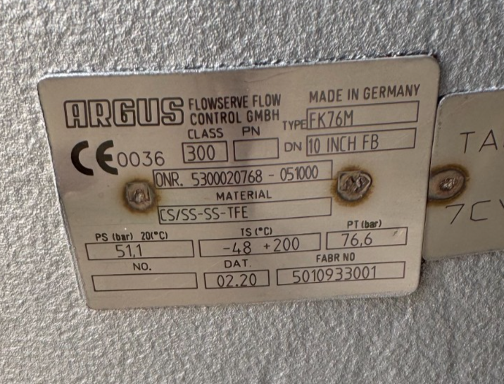ARGUS 10" 300 RF FP BALL VALVE FK76M V13 V14 WITH GEAR OPERATOR