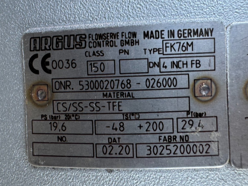 ARGUS 4" 150 RF FP BALL VALVE MODEL FK76M V27 W MOD S250S09 AUTOMAX ACTUATOR
