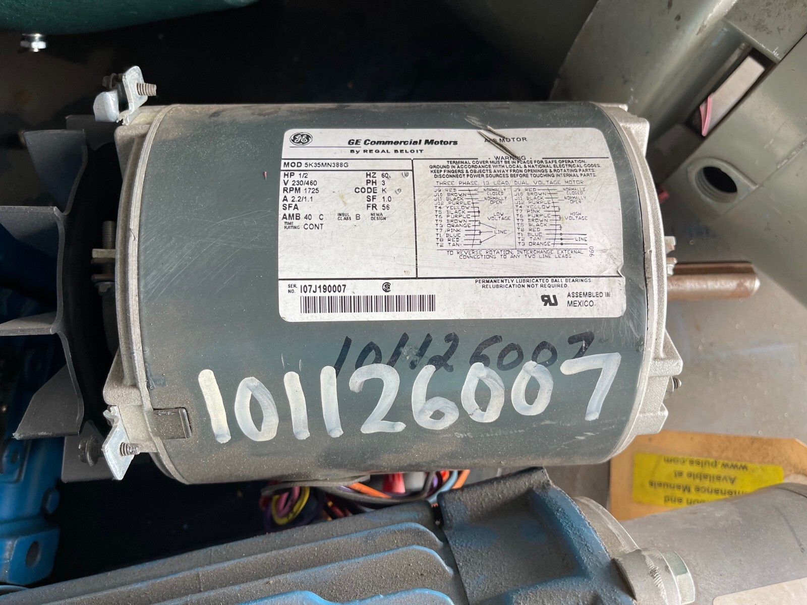 GE COMMERCIAL MOTORS 1/2 HP 1725 RPM 230/460 V FRAME 388G 5K35MN388G