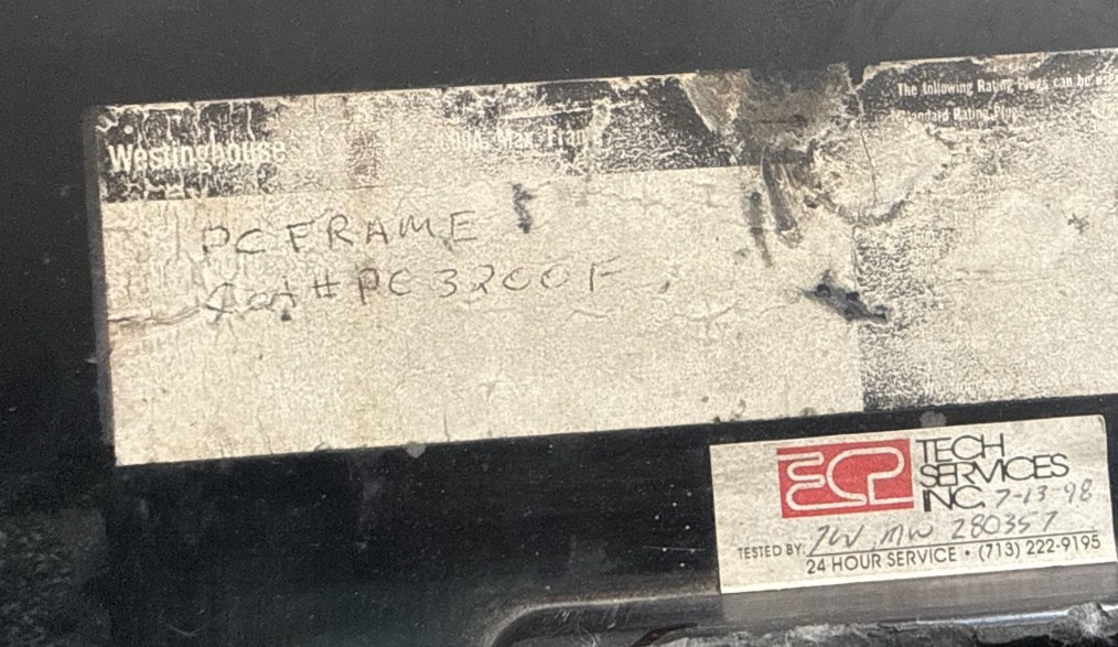 Refurbished Westinghouse 2000 AMP BREAKER PC32000F 2KA PC FRAME 3P 600V 1600A TRIP 2YW1