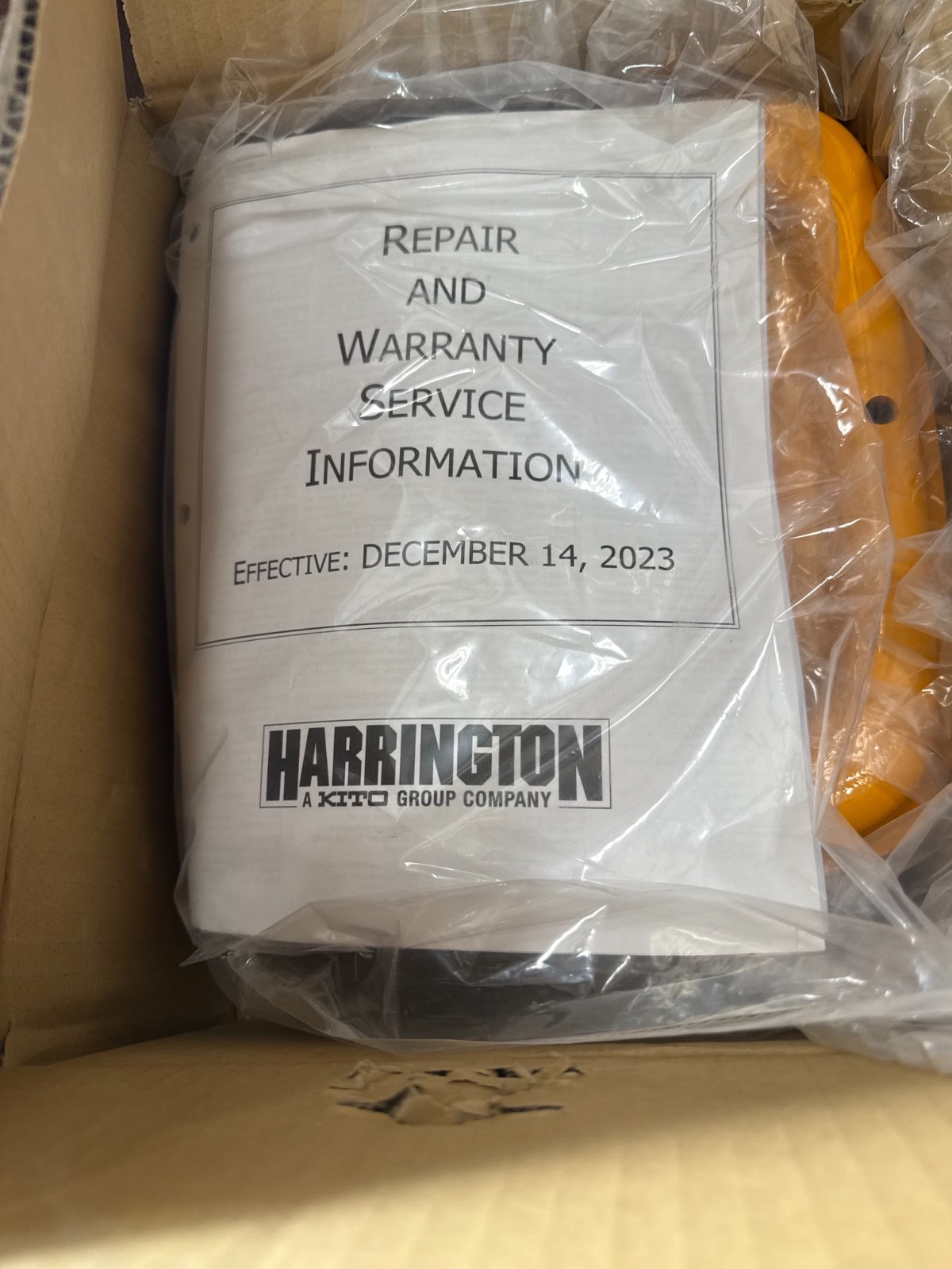 Used Harrington Pneumatic Hoist 2 Ton TCK2000-P2  WITH TROLLEY 2YR3-9