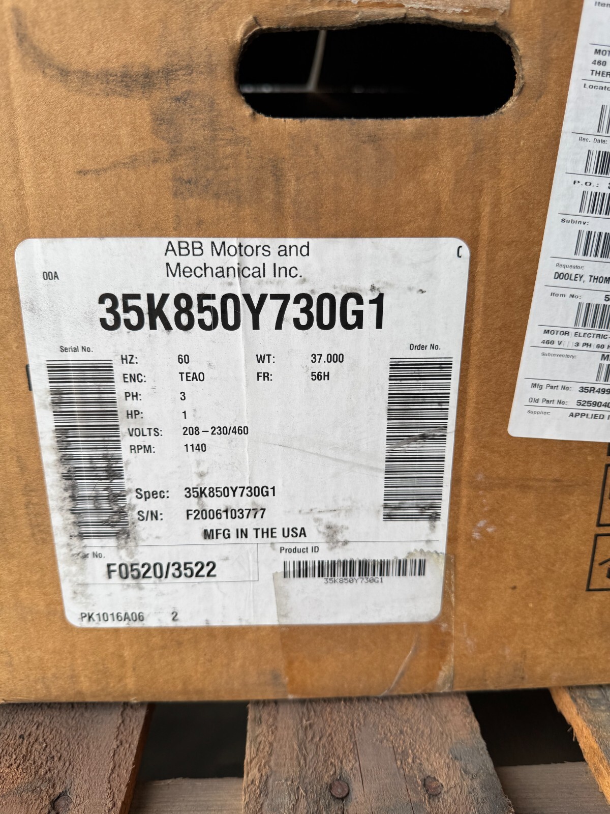 ABB BALDOR MOTOR H3 1 HP 35K850Y730G1 1140 RPM 208-230/460 V AMP 3 PH  FR 56H