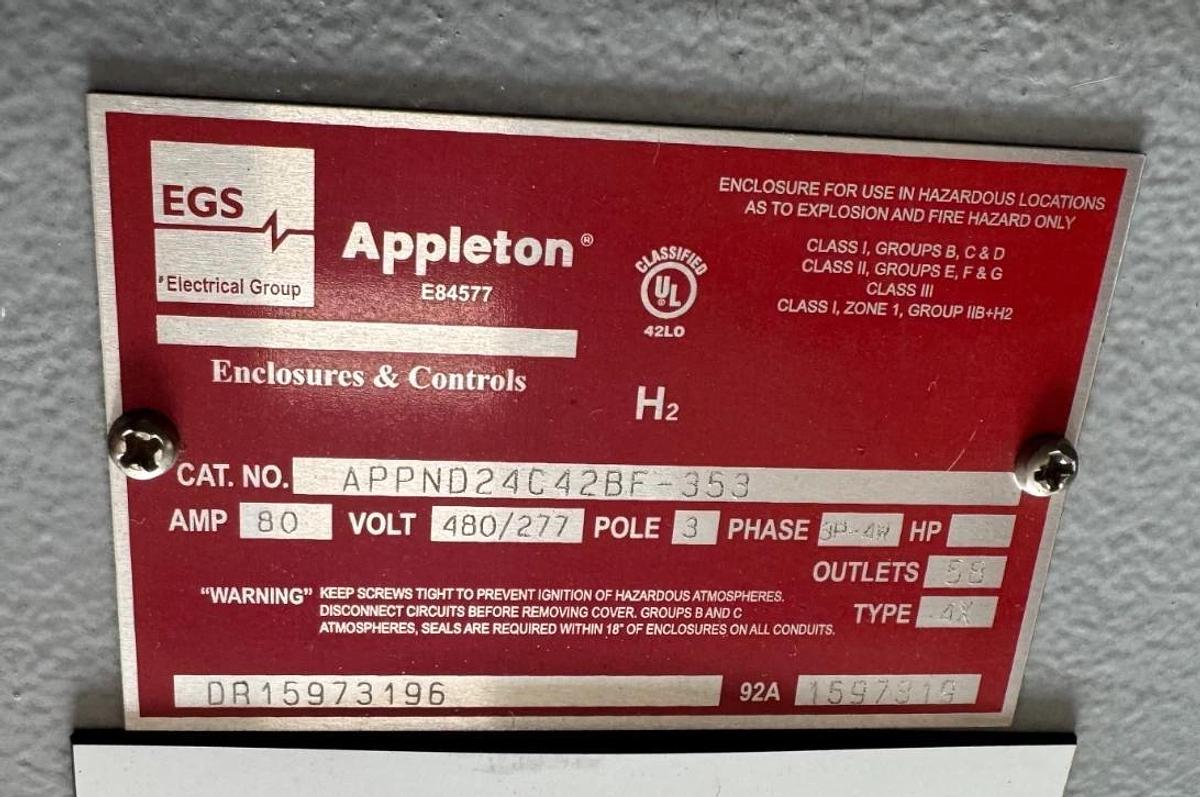 APPLETON/EGS EXPLOSION PROOF BREAKER PANEL AD2 80 AMP APPND24C42BF-353 480/277