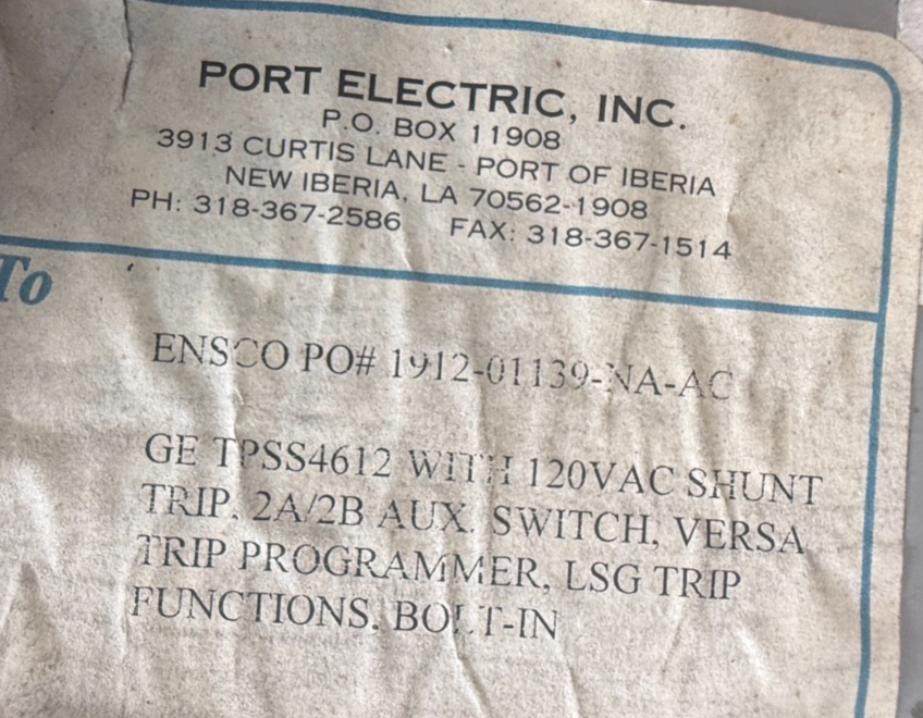 Refurbished General Electric 1200 AMP Power Break I BREAKER MODEL TPSS4612 W VERSA TRIP 2YX3
