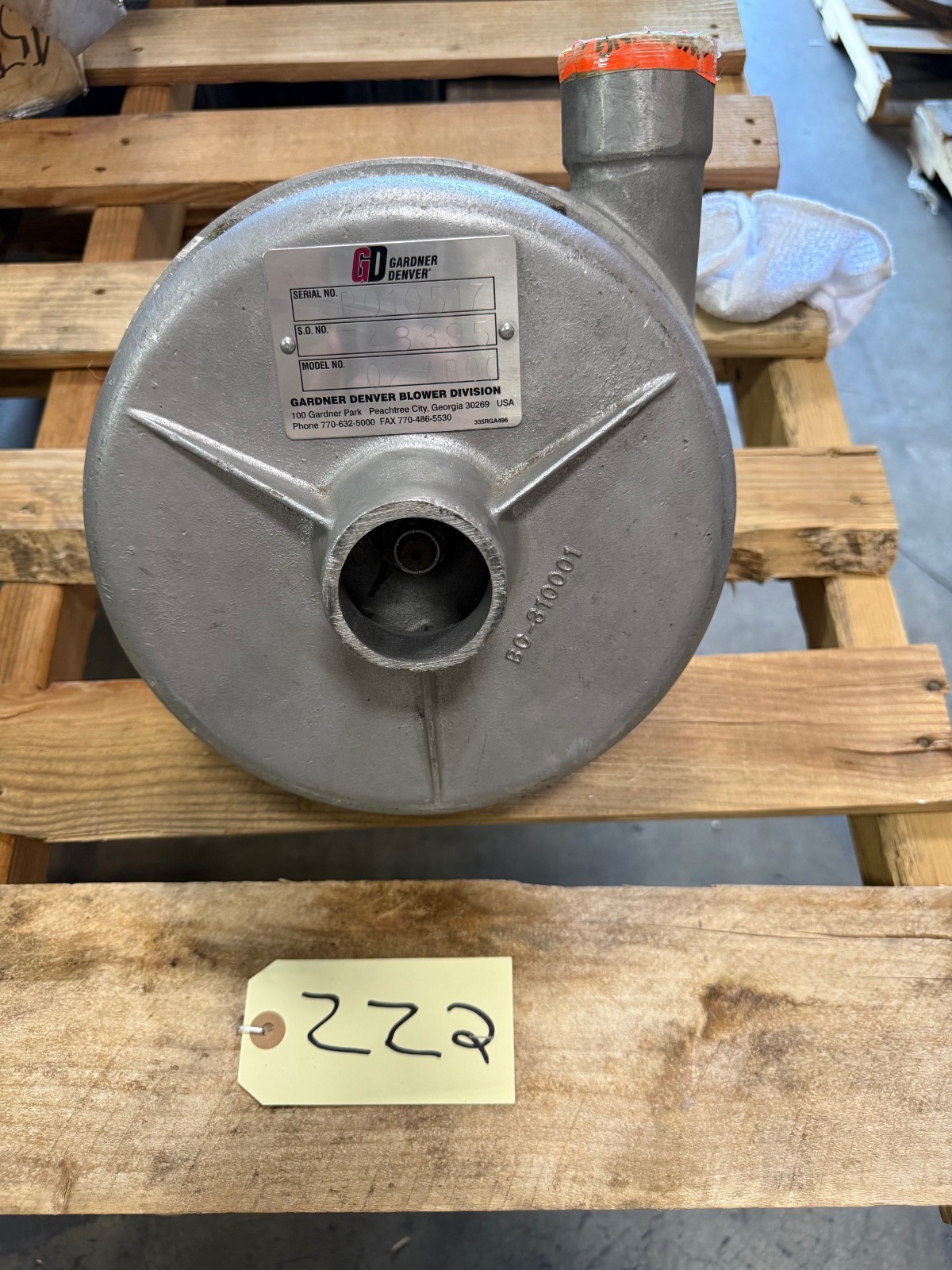 GARDNER DENVER BLOWER MODEL 202 AB00 1XE