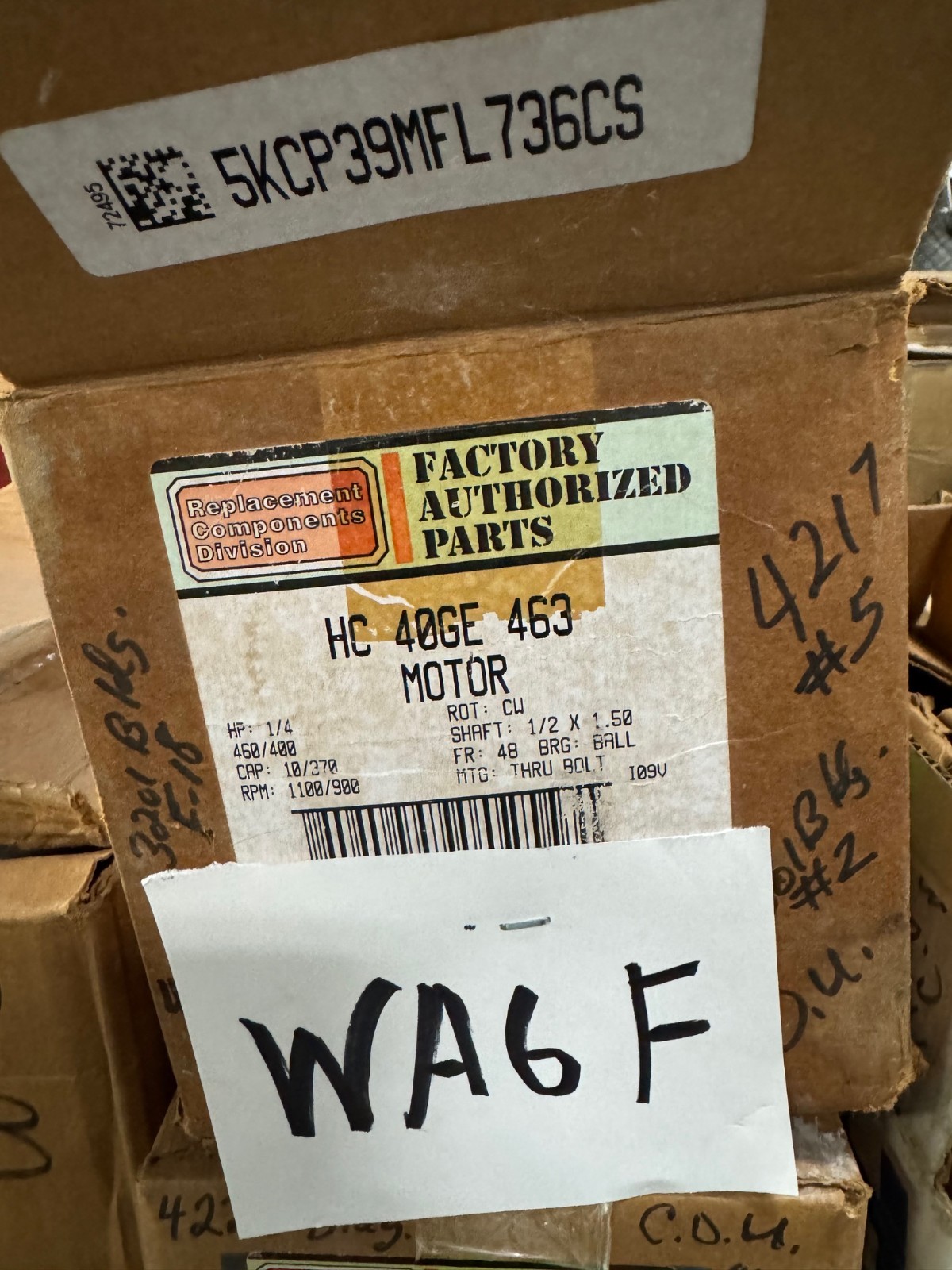 GE MOTOR 1/4 HP WA6F L736CS 1100/900 RPM 460/400 V .66 AMP 1 PH