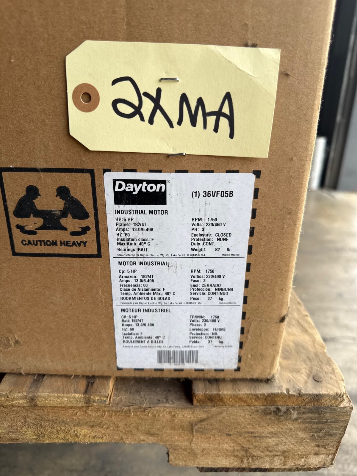 Dayton Motor 5 HP MODEL 36VF05B 2XMA 1750 RPM 208/460 V 15/7.4  AMP 3 PH FRAME 1