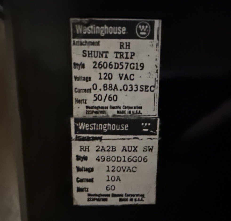 Refurbished Westinghouse 2000 AMP BREAKER 2YV1 PCC2000  SO # 62F3414 W/ DRAWOUT 600 V 3 POLE