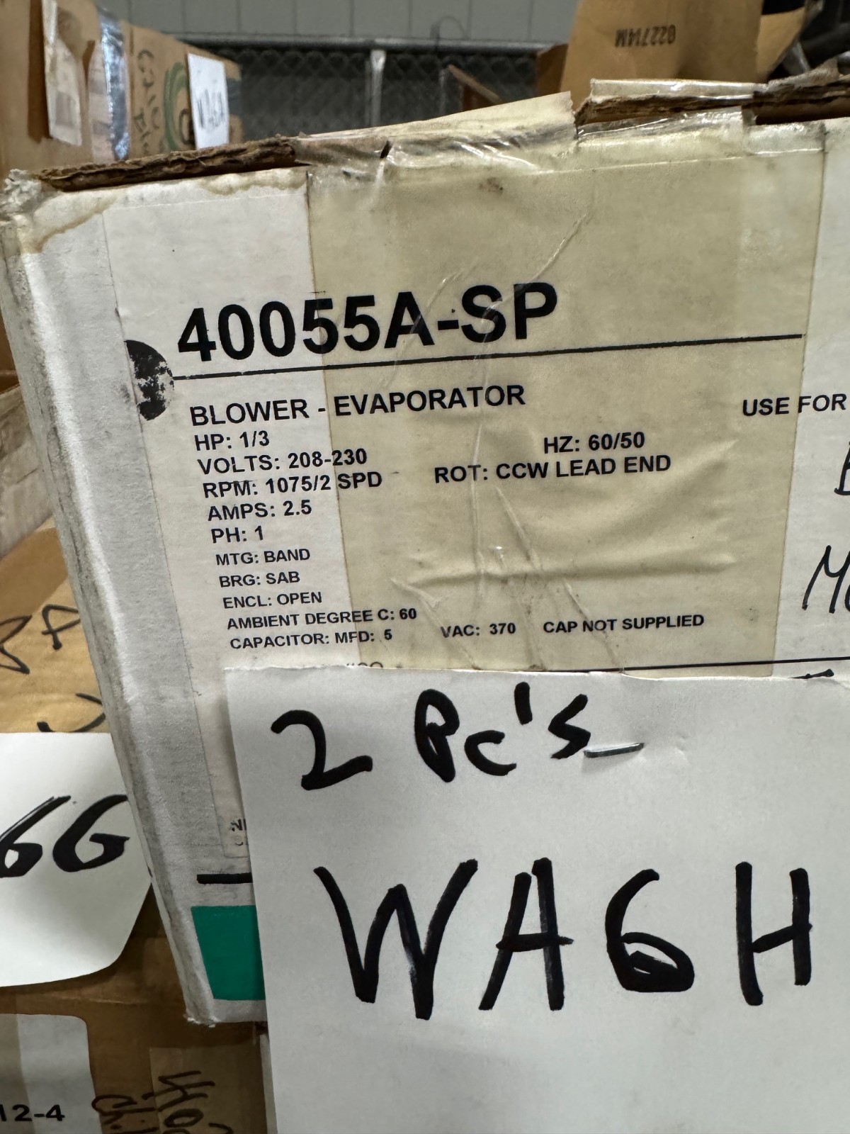 US MOTOR 1/3 HP MOTOR MODEL 40055A-SP WA6H 1075 RPM 208/230 V 1 PH 2.5 1  AMP