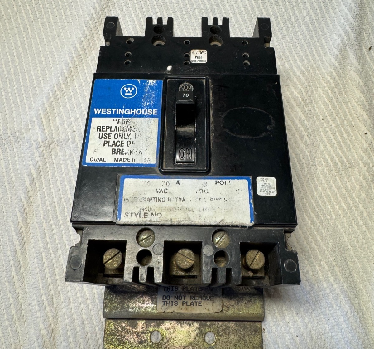 70 AMP WESTINGHOUSE POWER CURRENT LIMITING CIRCUIT BREAKER  ZZ2  600 V 3 POLE