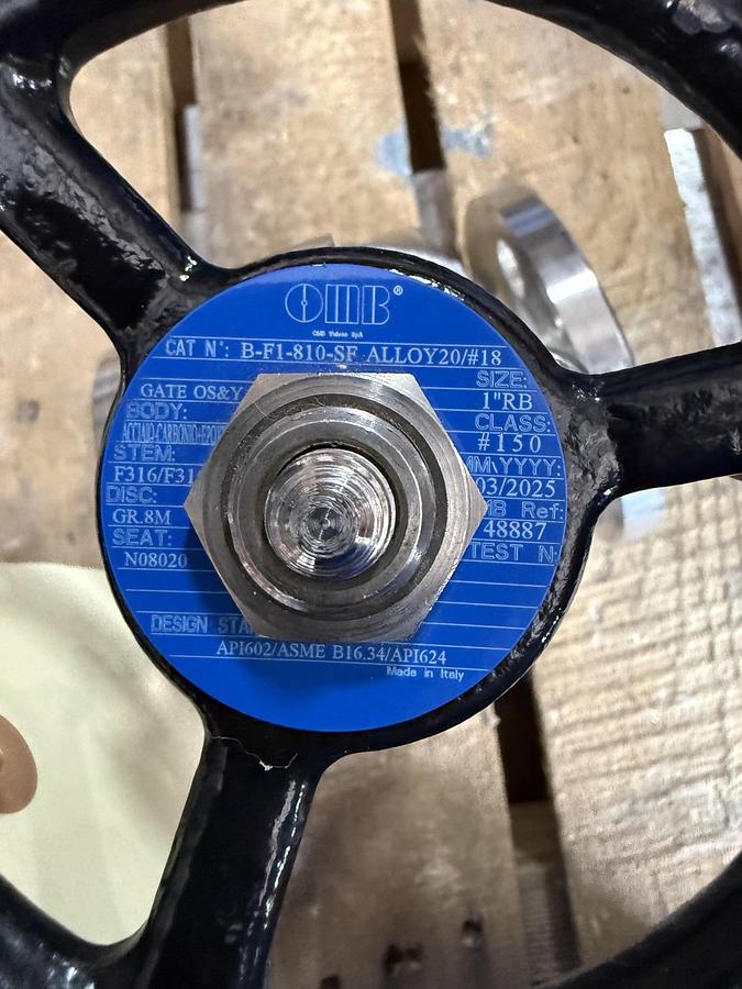 OMB 1" 150 RF GATE VALVE ALLOY 20 BODY FIG# B-F1-810-SF 2ZDN