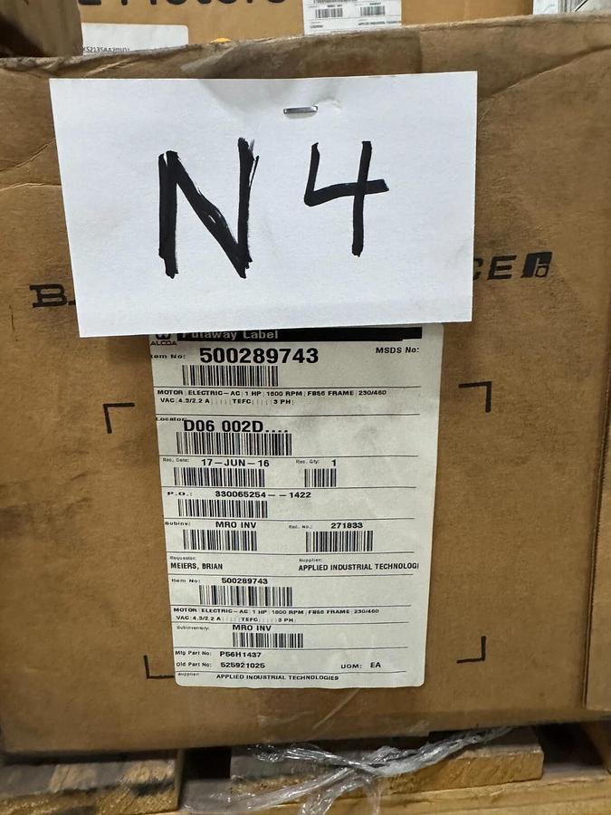 BALDOR MOTOR N4 1 HP M3546 1725 RPM 208-230/460 V 3.7-3.4/1.7 AMP 3 PH FR 56