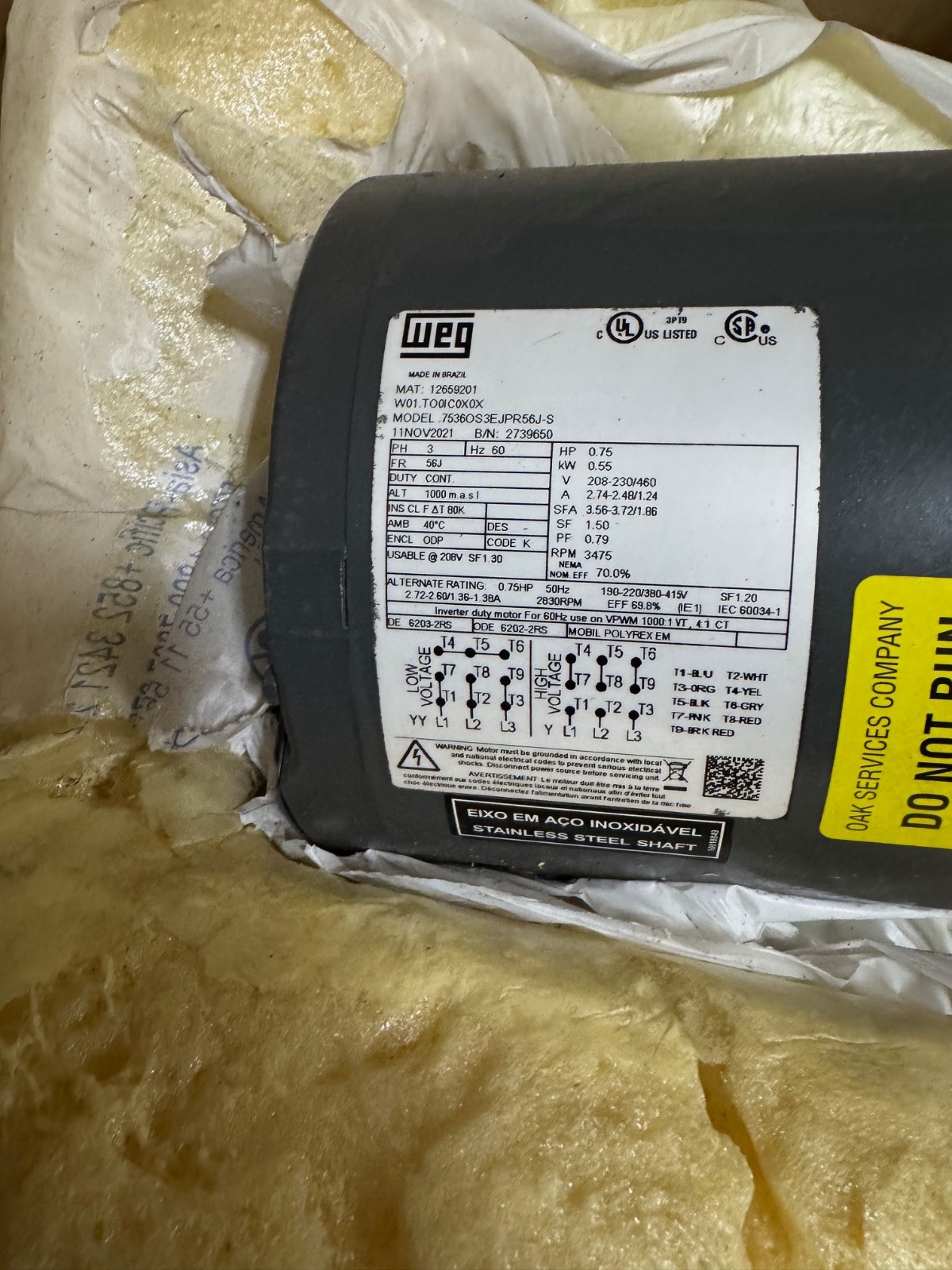 OAK SERVICES PUMP WA6B MODEL .75116D56J SER N-1056 3/4 CI BODY 3/4 HP