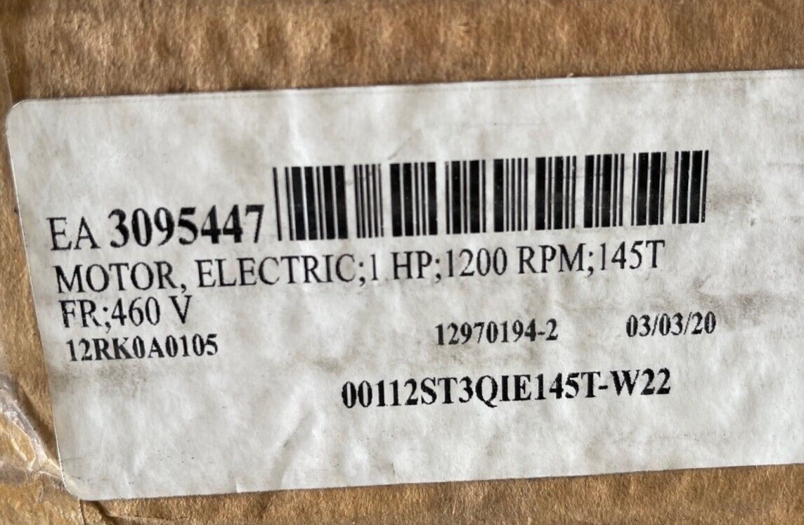WEG 1 HP MOTOR 1170 RPM 460 V FRAME 145T 00112ST3QIE145T-W22