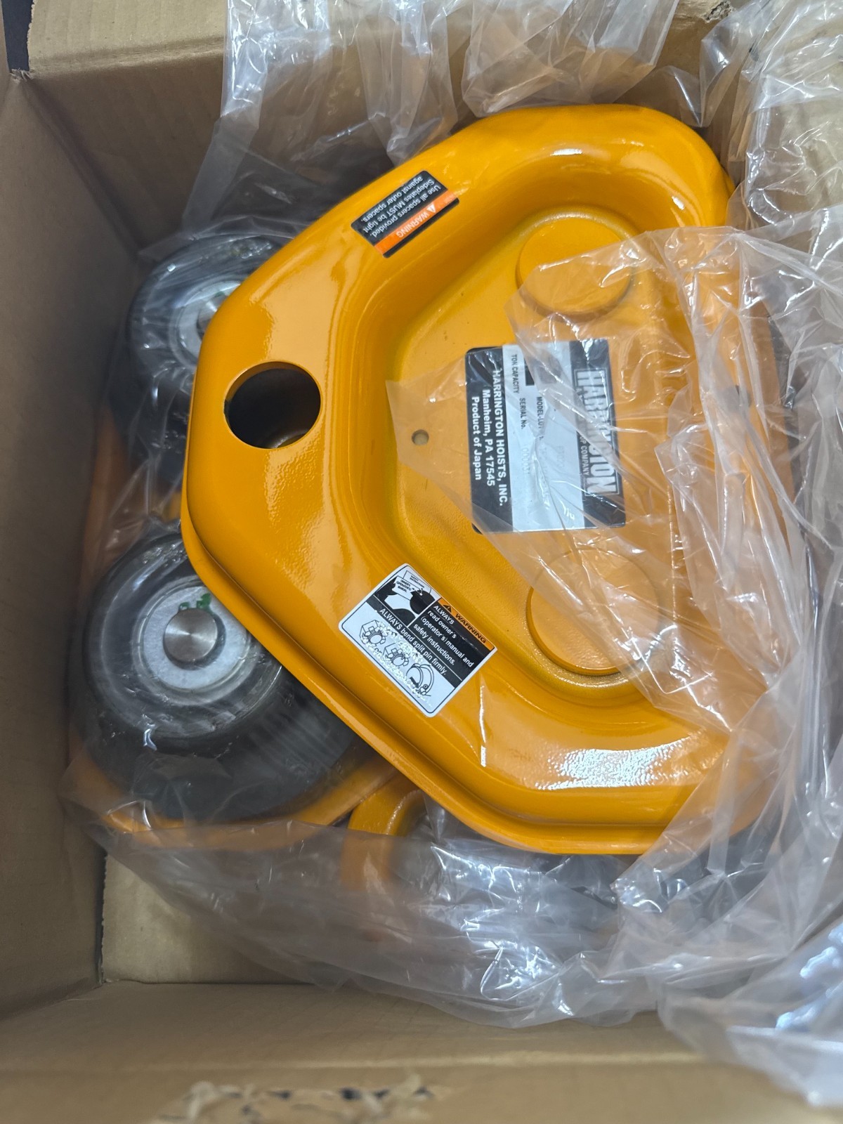 Used Harrington Pneumatic Hoist 2 Ton TCK2000-P2  WITH TROLLEY 2YR3-9