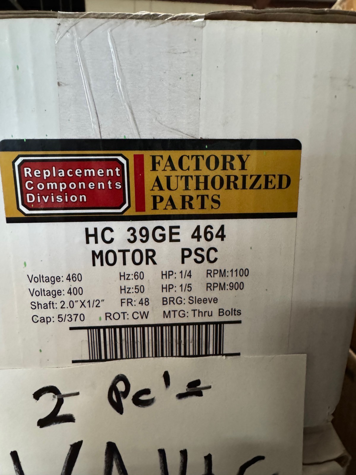 Carrier Broad-Ocean Motor 1/4 HP Model HC 39GE 464 VA14G WA3E 400/460 V 1100900