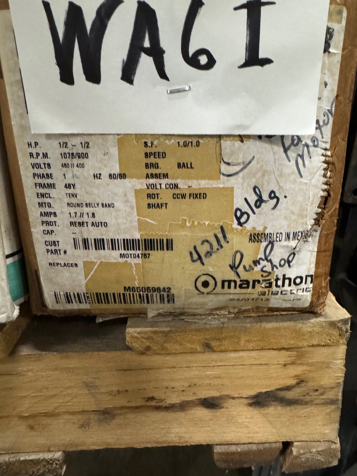 SERVICE FIRST Motor 1 HP MODEL MOT18730 WA6I XA3 1075 RPM 460/380-415 V