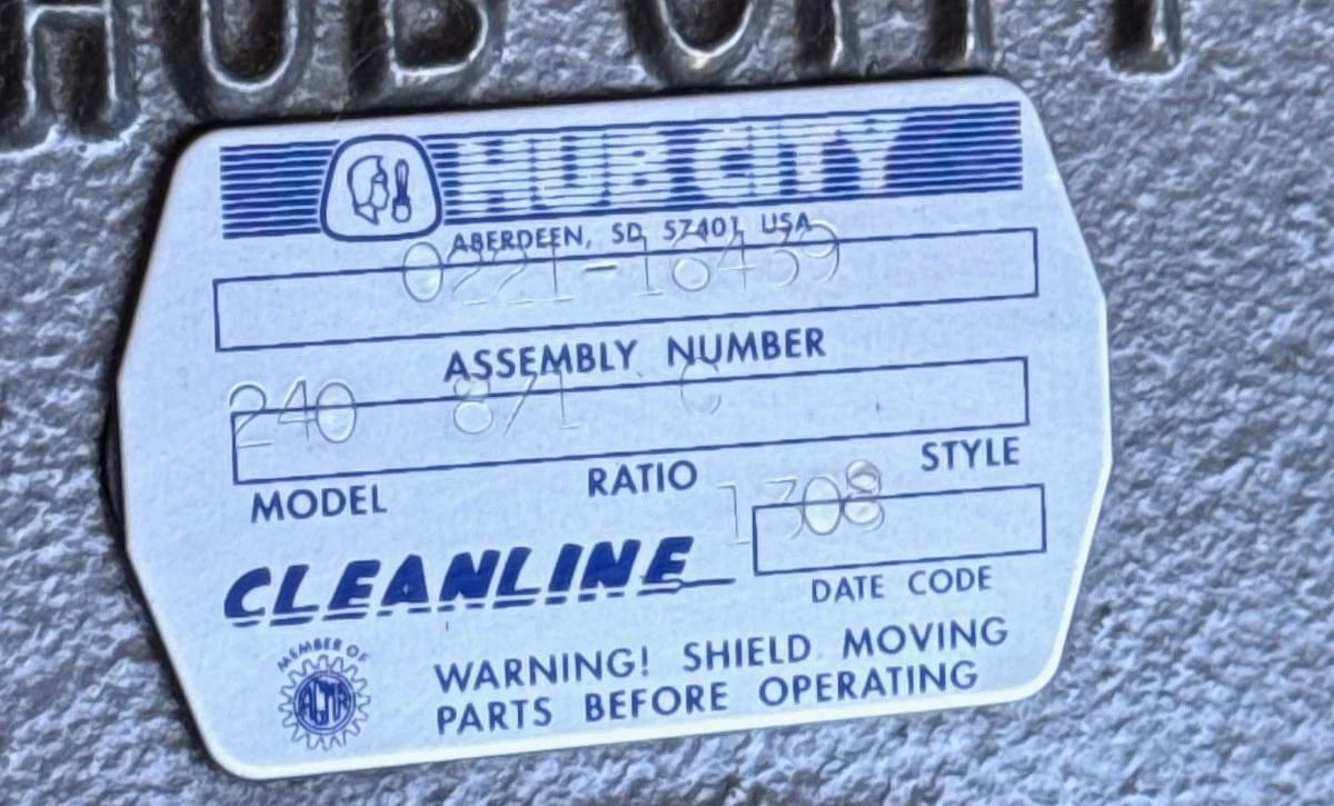 HUB CITY GEAR REDUCER 1XSH MOD 240 0221-16439 8-1 RATIO STYLE 1308