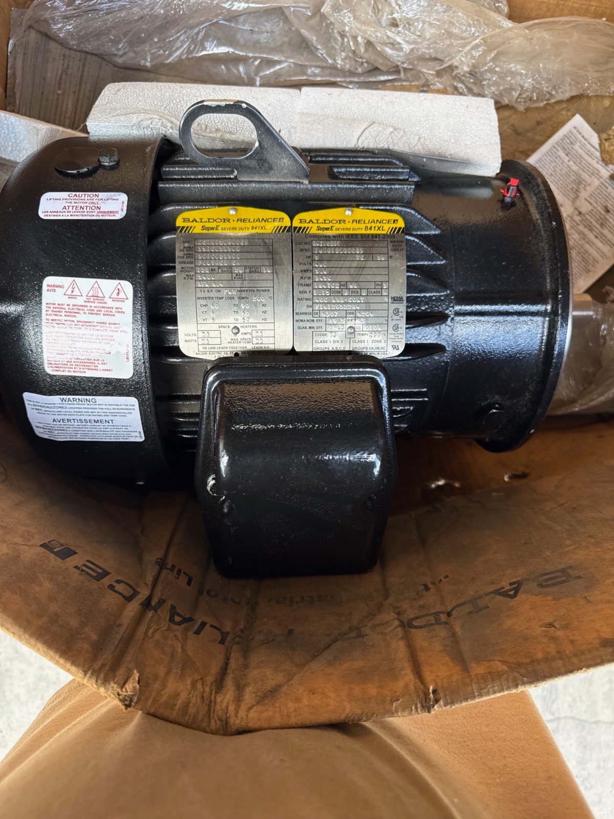 Used BALDOR SUPER E SEVERE DUTY 841XL MOTOR 5 HP MODEL 84Z06289 2XWA 3450 RPM 460 V 3