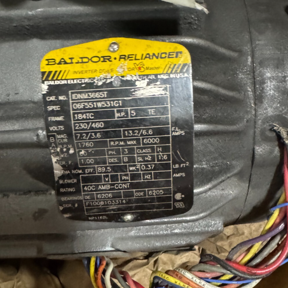 BALDOR MOTOR J3 5HP 06F551W531G1 1760RPM 230/460V 3PH 7.2/3.6 13.2/6.6 A FR184TC