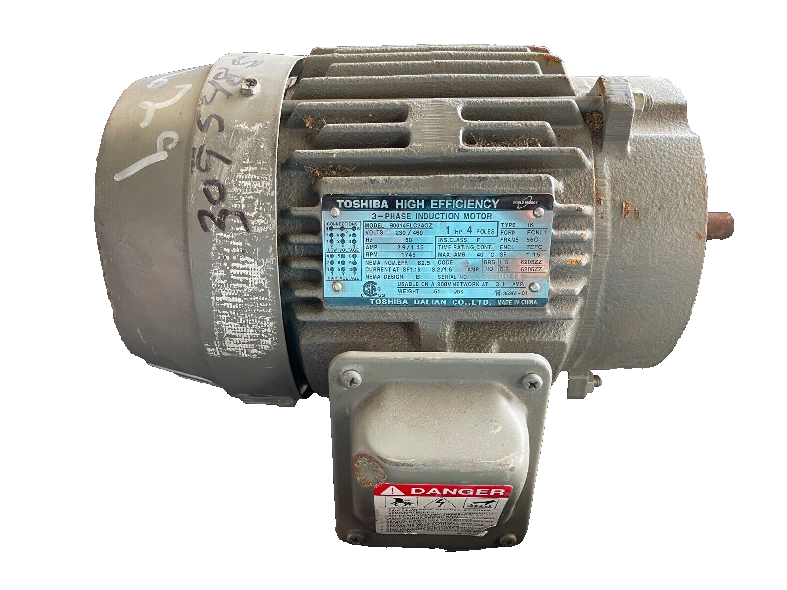 TOSHIBA 1 HP MOTOR 1745 RPM 230/460 V FRAME 56C B0014FLC2AOZ