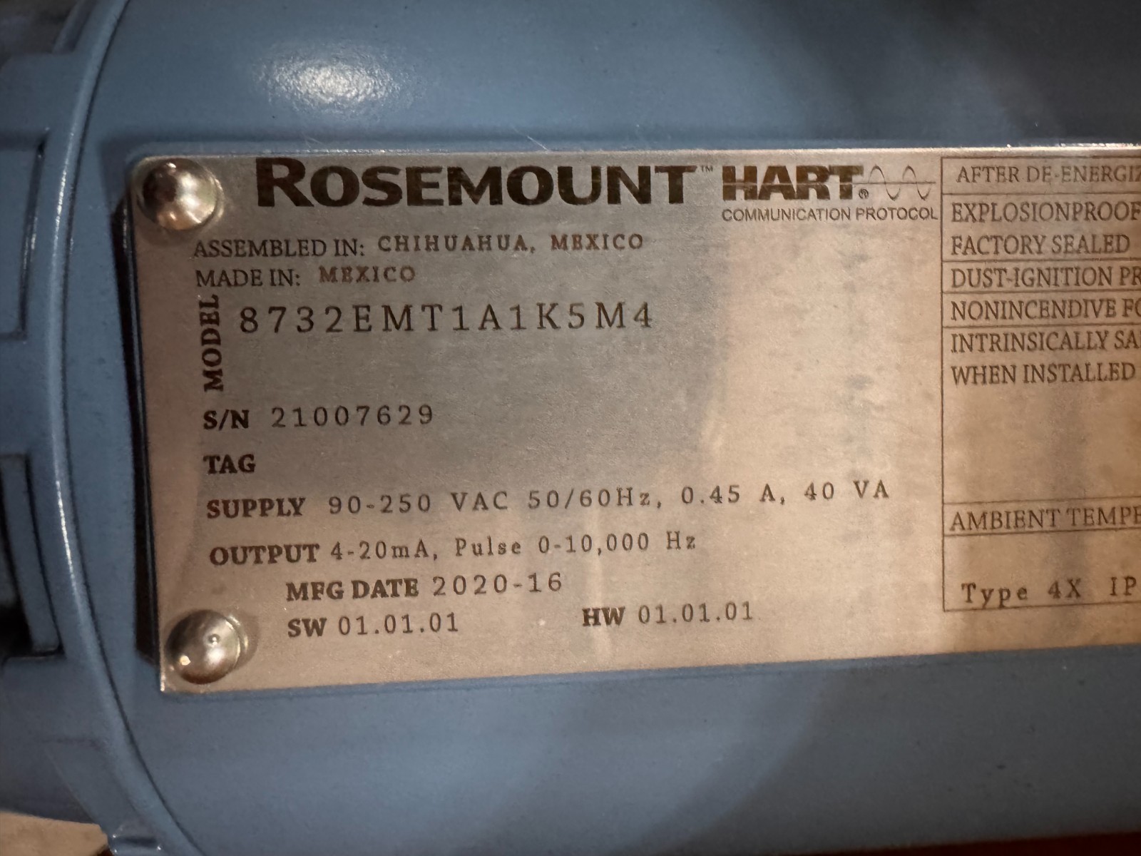 ROSEMOUNT 6" 150 FLOWMETER TEFLON LINED VA12C MOD 8732EMT1A1K5M4 90-250 VAC OUTP