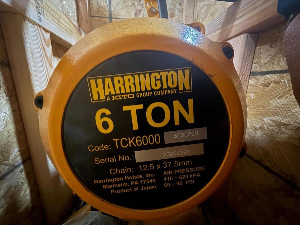 Used Harrington Pneumatic Hoist 6 Ton TCK6000-P2 WITH TROLLEY 2YQ2-7 2RY2