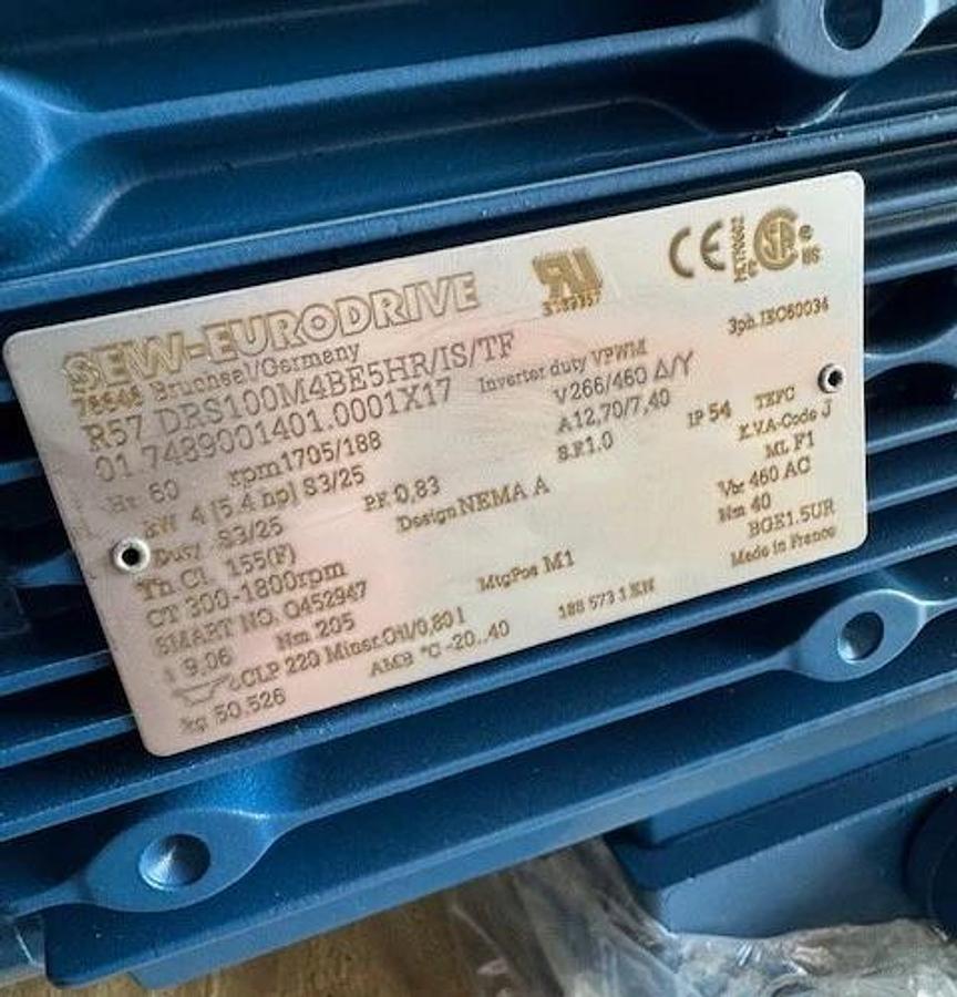 SEW-EURODRIVE GEAR MOTOR WA36 MOD R57 DRS100M4BE5HR/IS/TF 1705 TO 188 RPM 5.4 HP