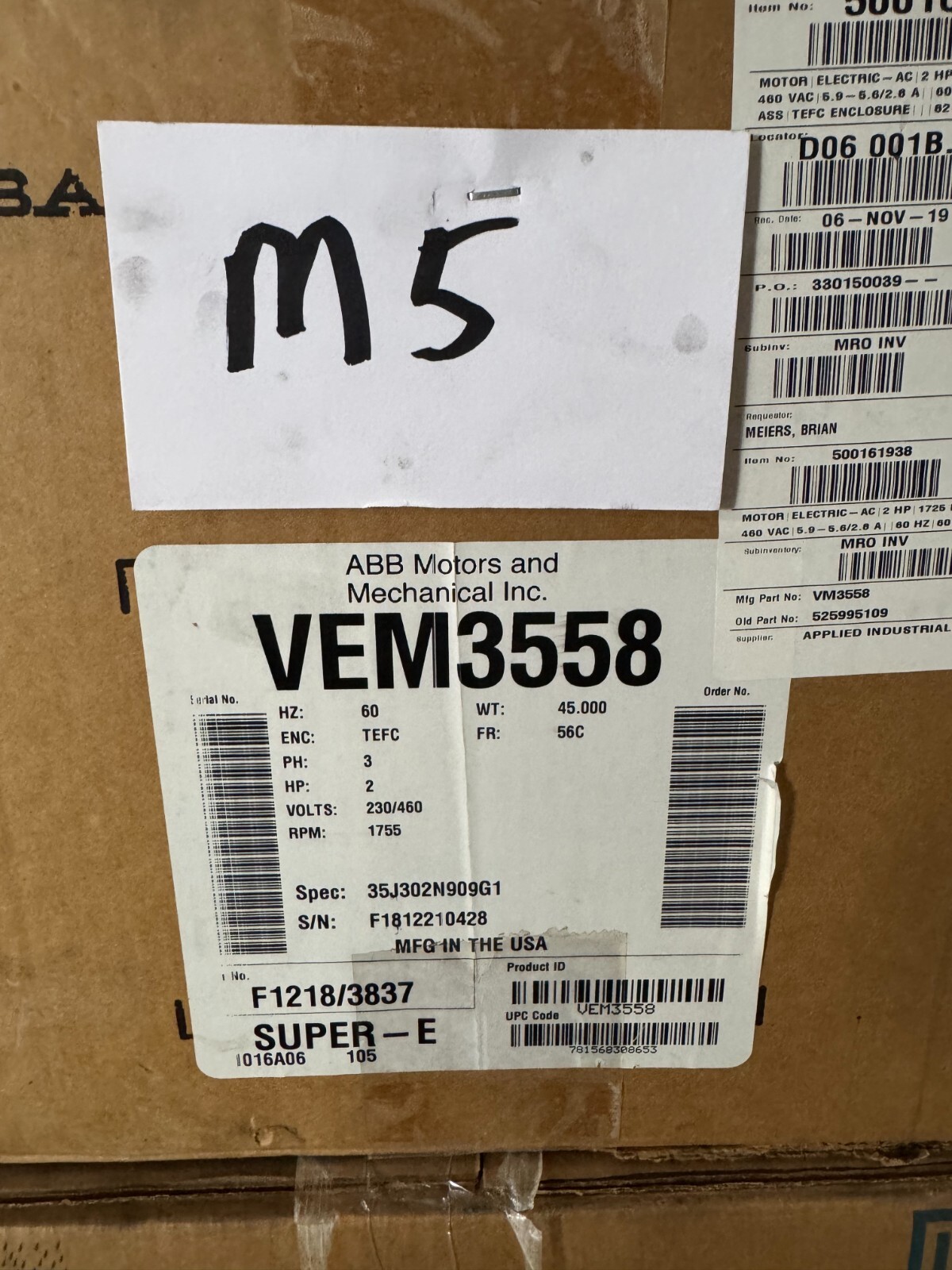 WEG MOTOR D1  1 1/2 HP  00158ET3E145TC-W22 1755RPM 208-230/460 V  3 PH FR145TC