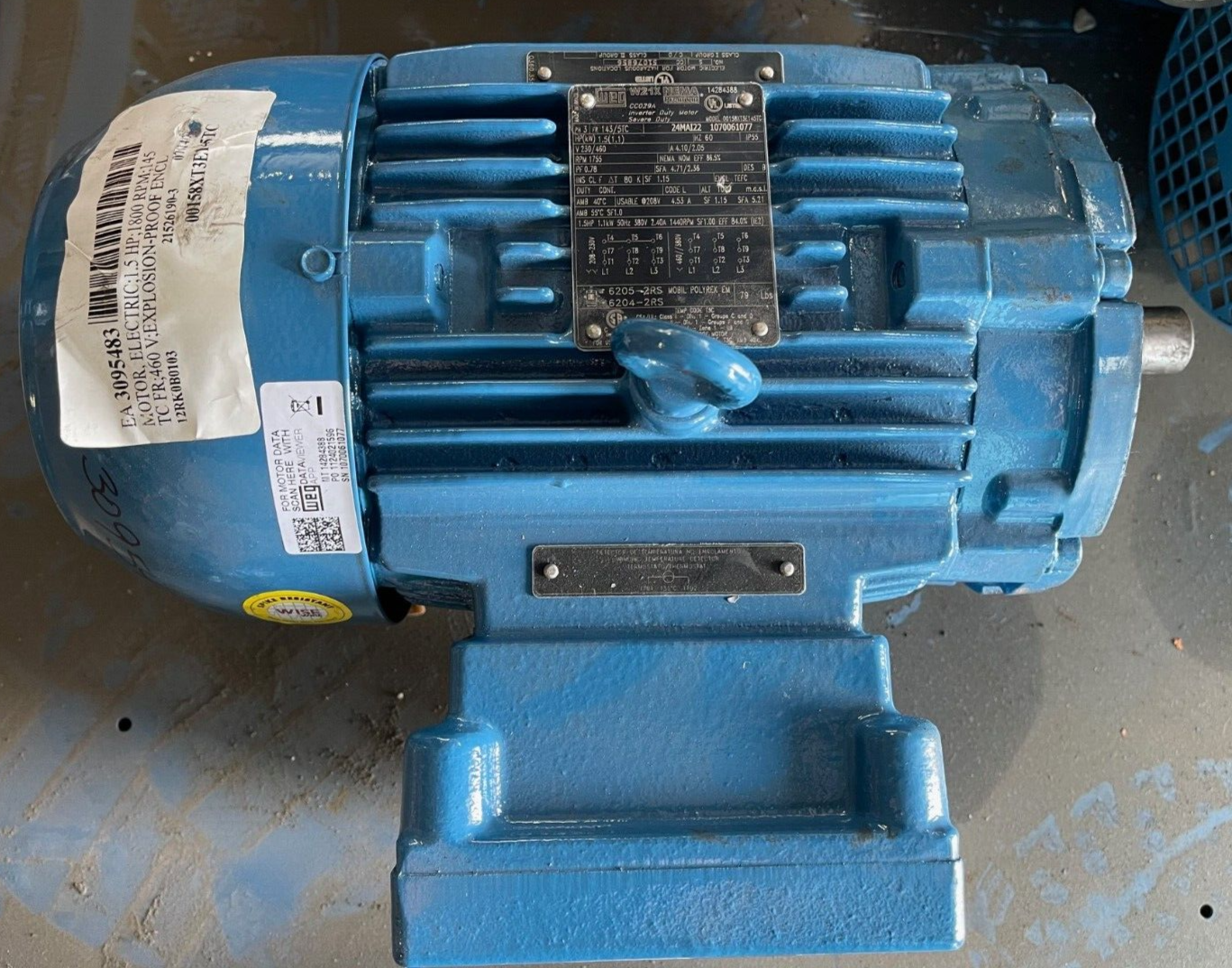 WEG 1.5 HP MOTOR 1755 RPM 250/460 V FRAME 143/5TC 00158XT56145IC