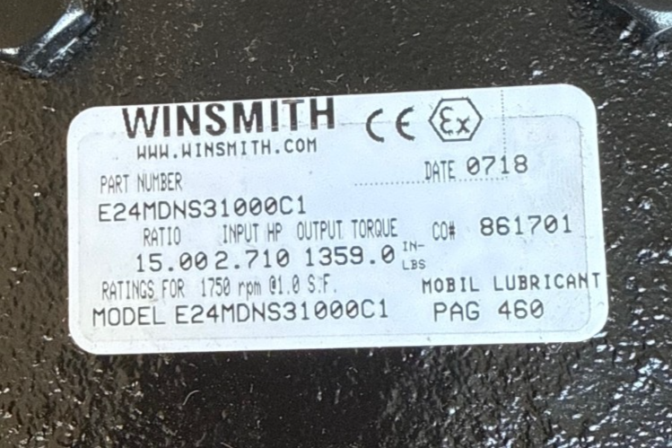 SE ENCORE WINSMITH GEAR REDUCER 1XII MODEL E-24MDNS31000C1 1750 RPM IN 15 TO 1
