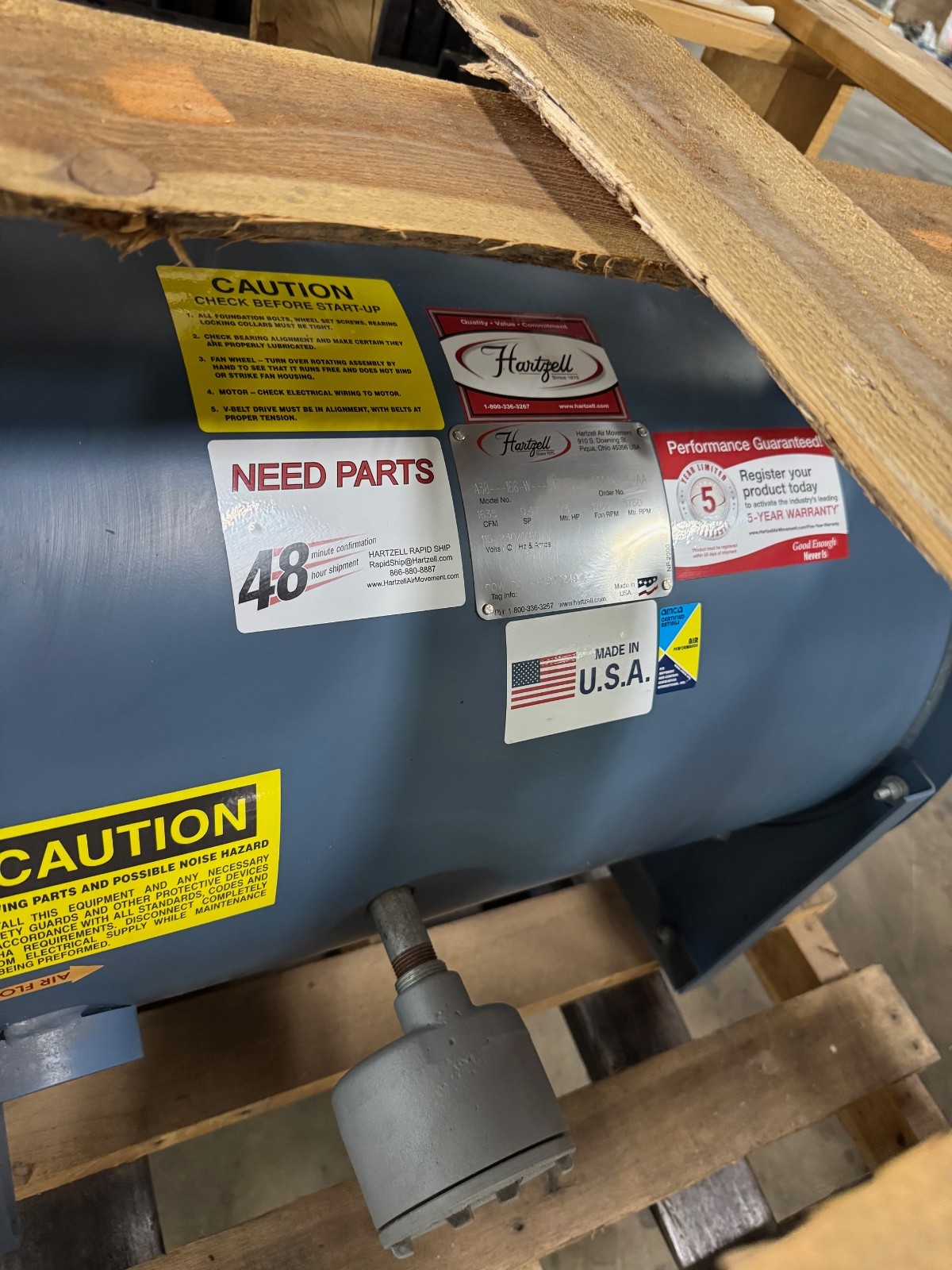 Hartzell 1035 CFM Blower VA7B Model A38-166-STFXEC 1/3 HP 115-230 Volt 1 ph