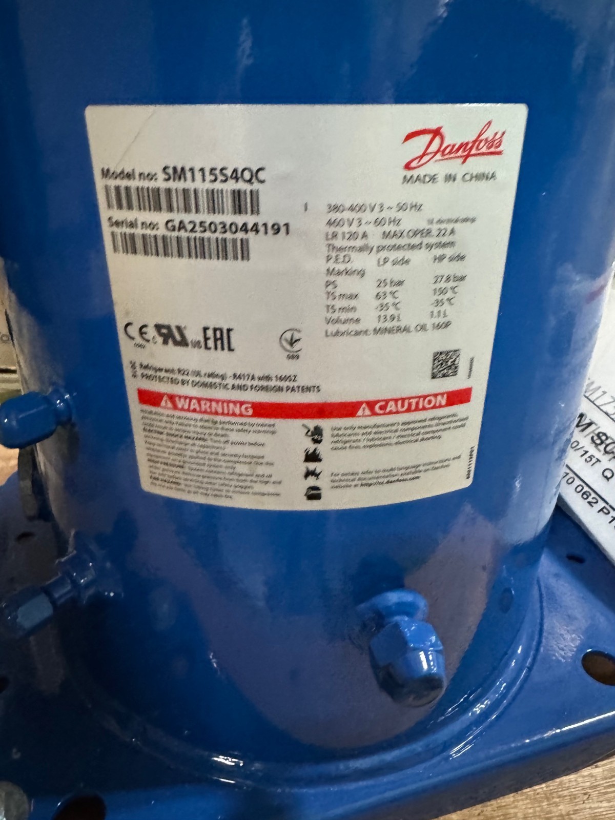 Danfoss Air Conditioning Scroll Compressor  SM115S4QC VA13A & B 115000 BTU R-22