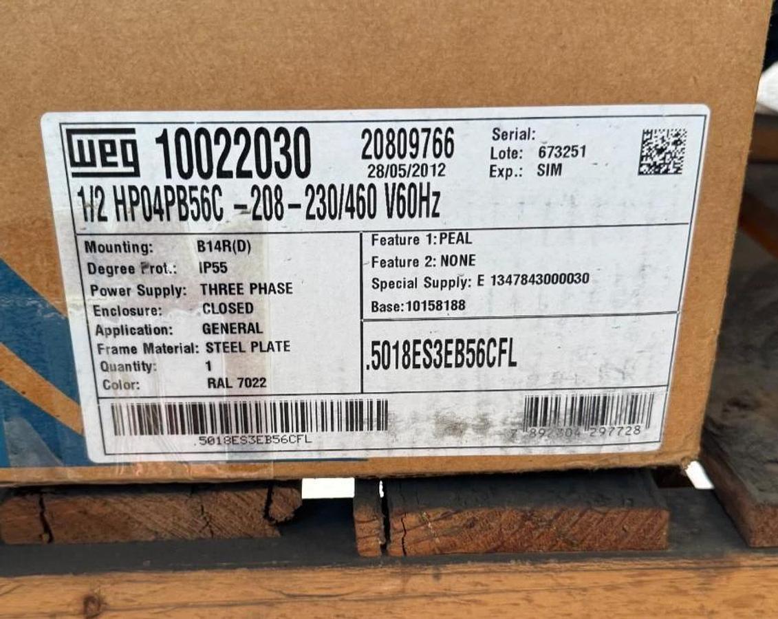 WEG MOTOR RR3 1/2 HP MODEL 5018ES3EB56CFL 1750 RPM 208-230/460 V 1.65/.80 AMP