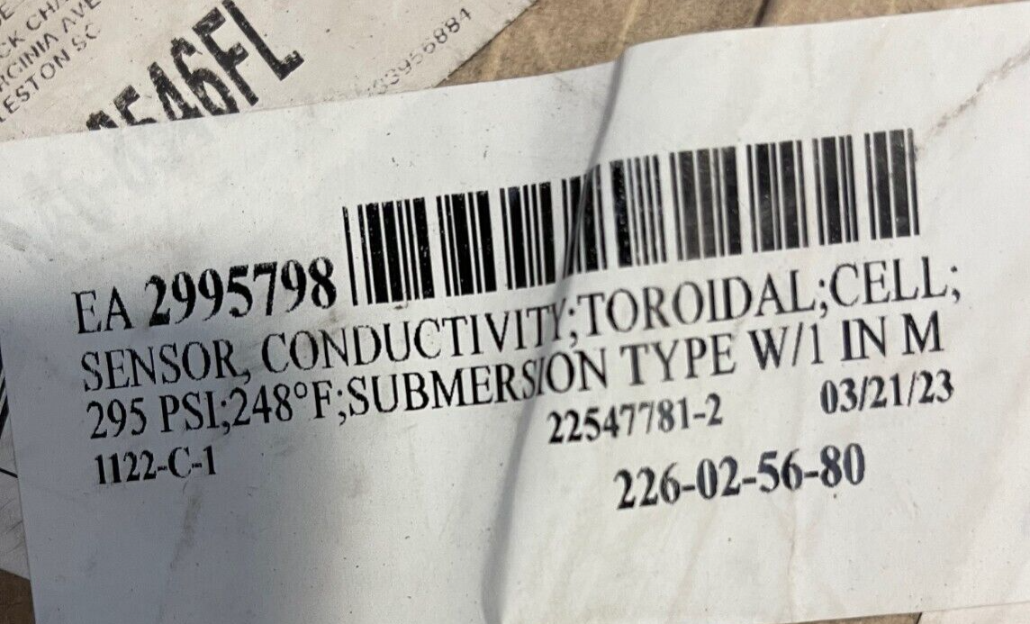 ROSEMOUNT CONDUCTIVITY SENSOR M1122-C-1 226-02-56-80 PSI 248 DEG SUBM TYPE