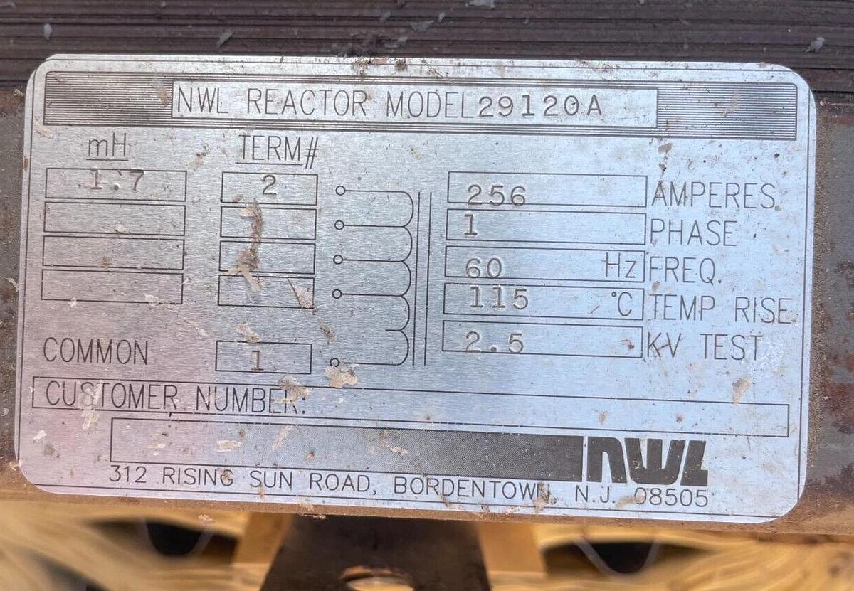 Current Limiting Reactor Model 29120A 1.7 MH 256 AMP 1 PH 2.5 KV TEST