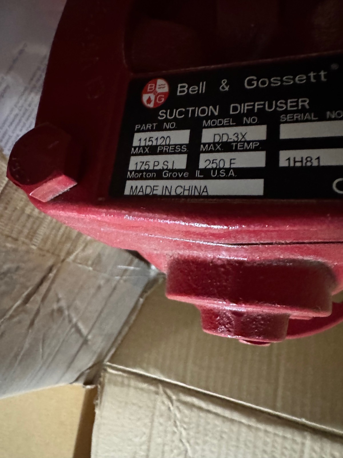 BELL & GOSSETT SUCTION DIFUSSER WA5C MODEL DD-3X  115120 3" FLANGED END CI BODY