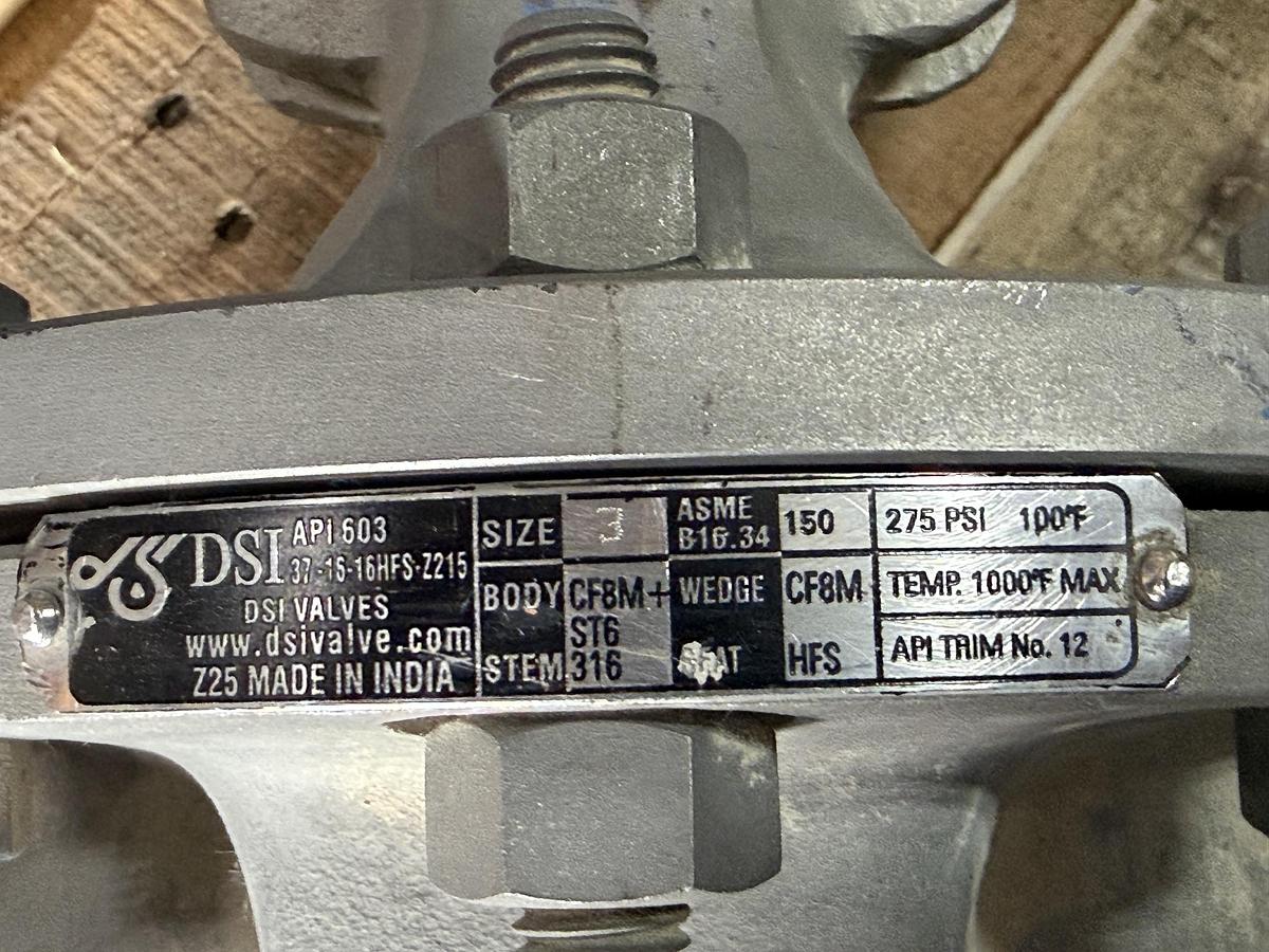 Refurbished DSI 3" 150 RF GATE VALVE 316 BODY 2ZDH FIG# 37-15-16HFS-Z215