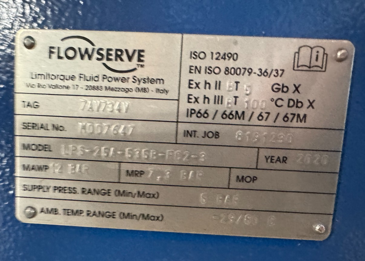 Used LIMITORQUE ACTUATOR LPS-25A-585B-RC2-3 with  ARGUS 6" 900 RF FP BALL VALVE