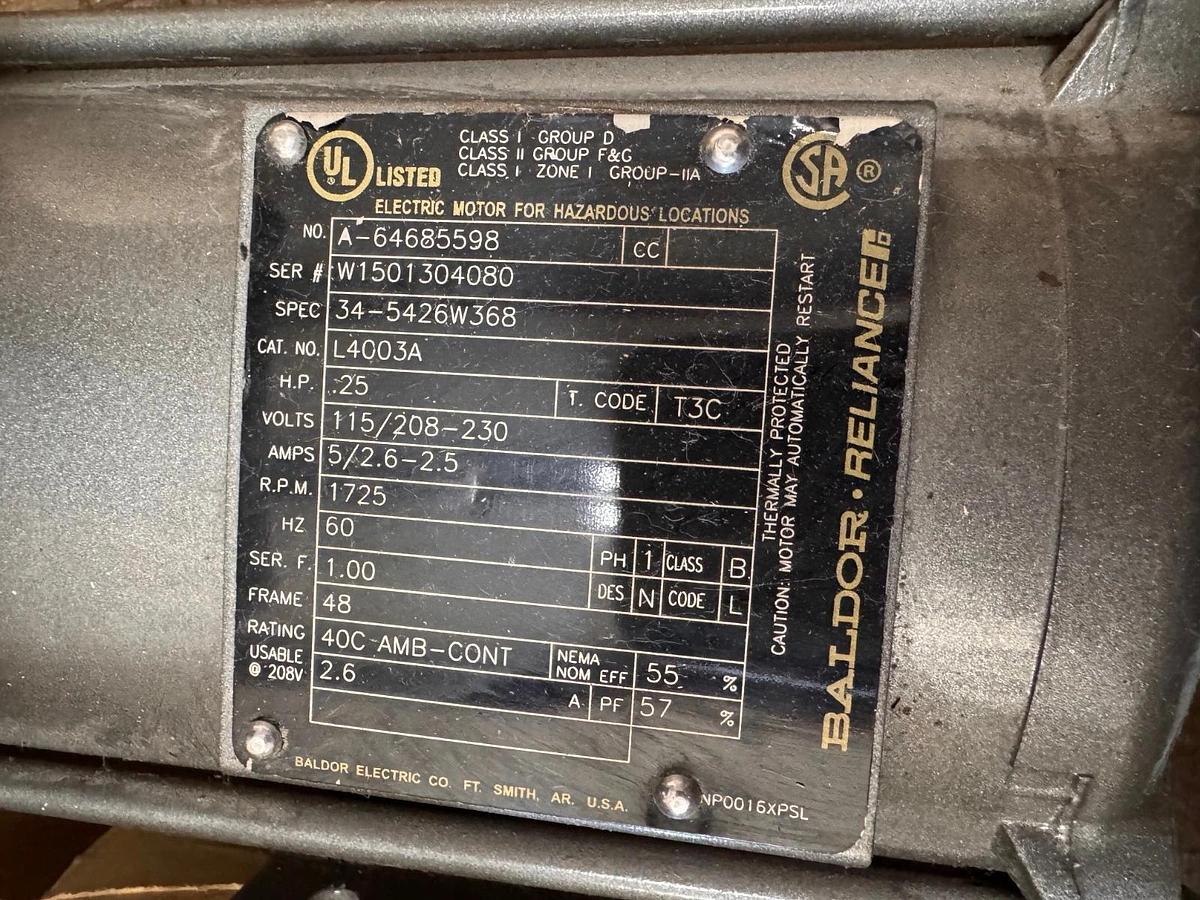 BALDOR EXPLOSION PROOF MOTOR 1/4 HP MODEL L4003A ZM1 ZM2 ZF4A CJ5 1725 RPM
