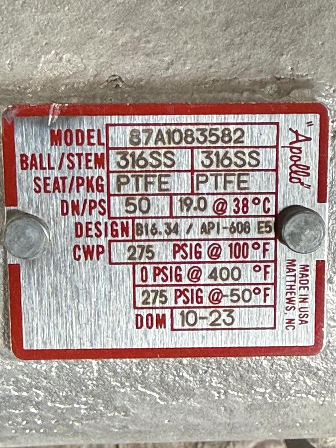 APOLLO 2" 150 RF BALL VALVE FP FIG # A7A1083582 316 BODY