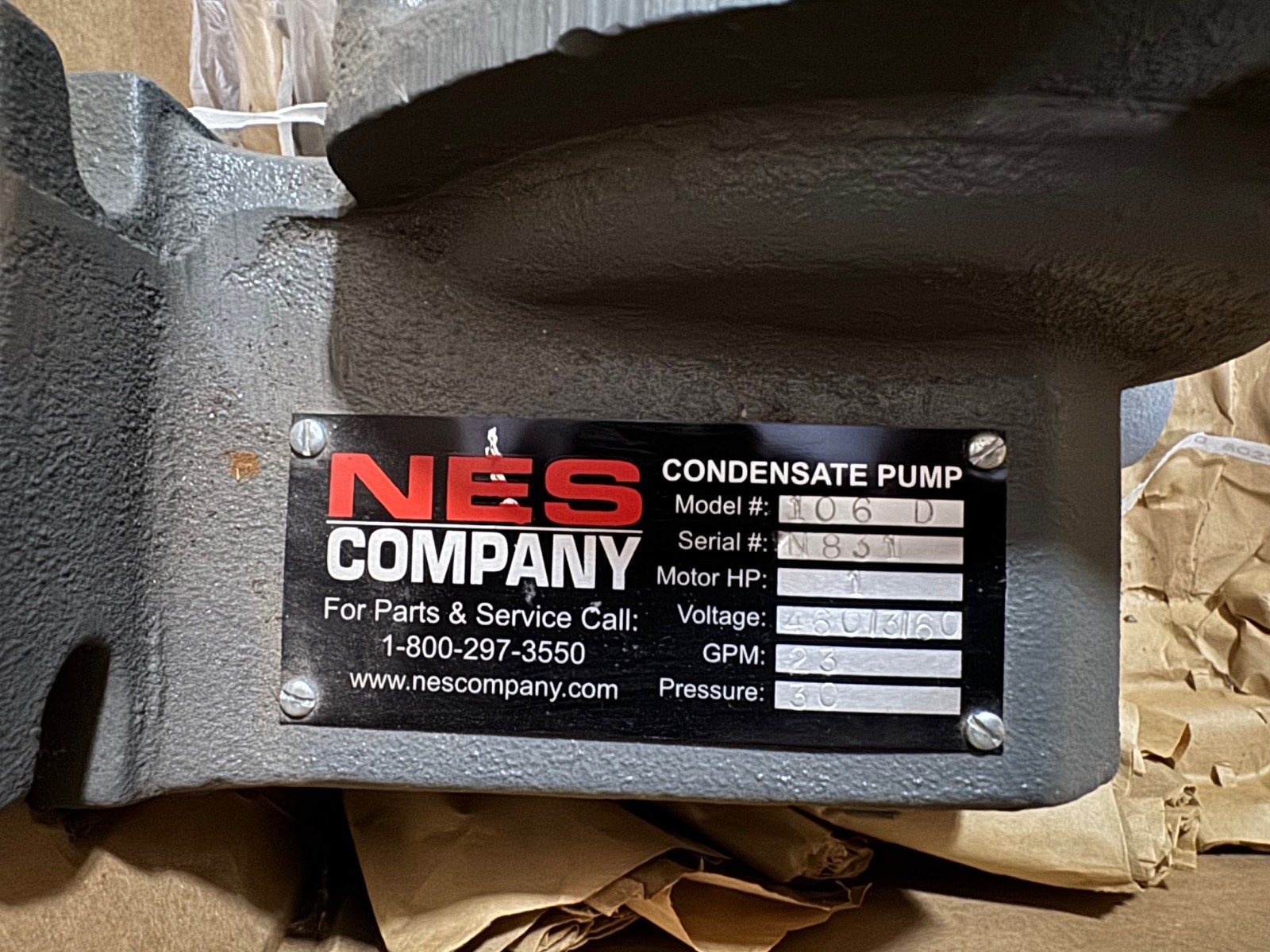 NES Company CENTRIFUGAL CONDENSATE PUMP VA17A B E MODEL 106D SER N831