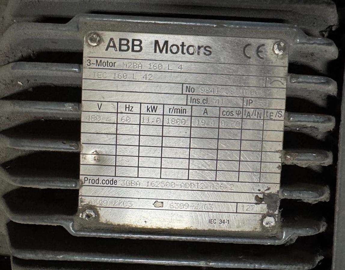 ABB Motor V4 15 HP MODEL MB2A 160 L4 1800 RPM 480/230V 19.4 AMP 3 PH