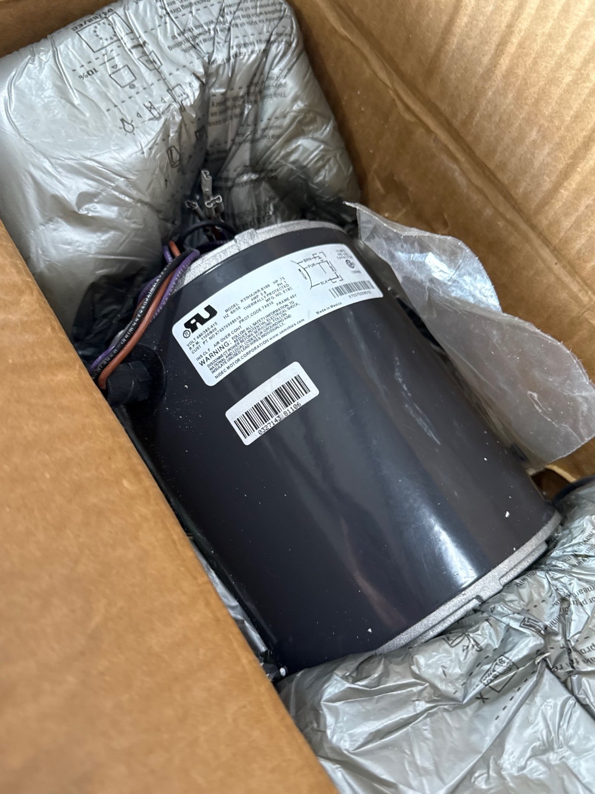 Used NIDEC Motor 3/4 HP MODEL K55HXJKR-9169 ZFA4 1100-900 RPM 460/380-415 V 2.8 AMP 1