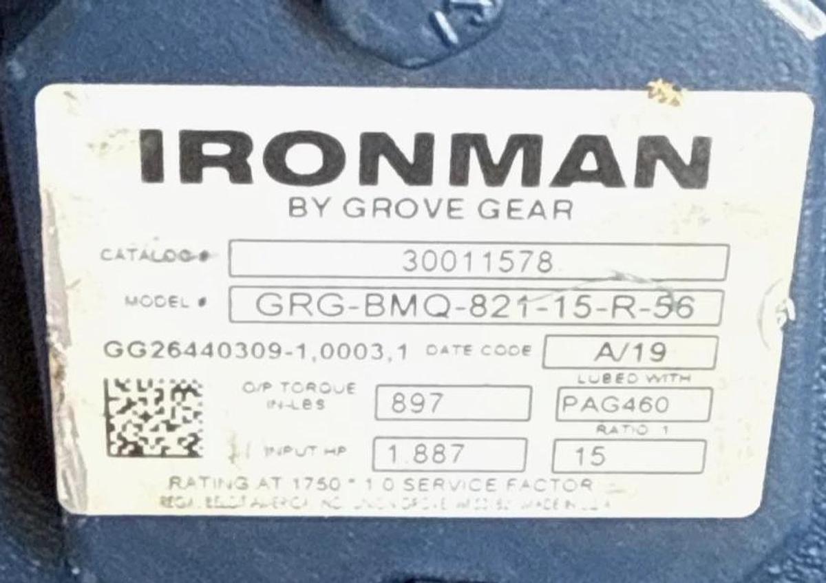IRON MAN GROVE GEAR REDUCER 1XVD 1XXG 1XXHMOD GRG-BMQ-821-15-R-56 1.887 HP 1750